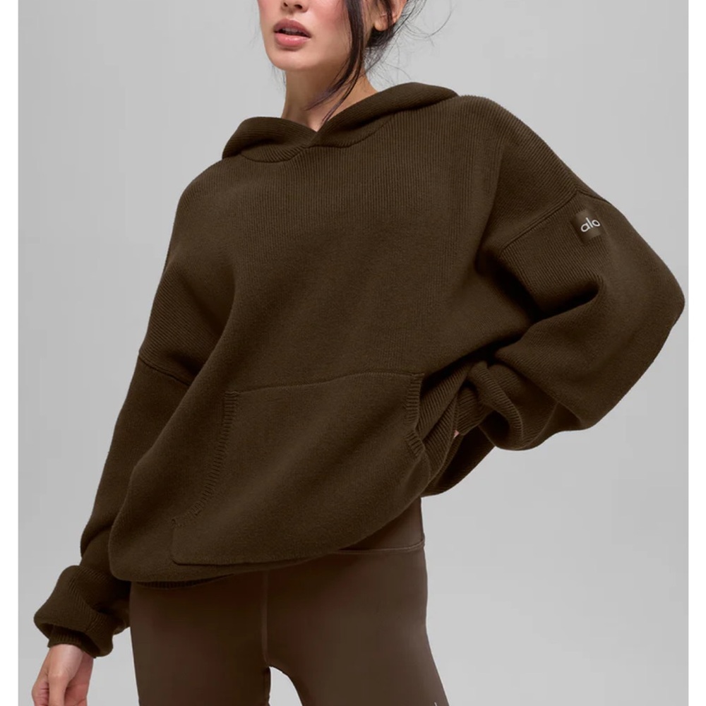 Alo Womens Scholar Hooded Sweater Light Expresso Medium